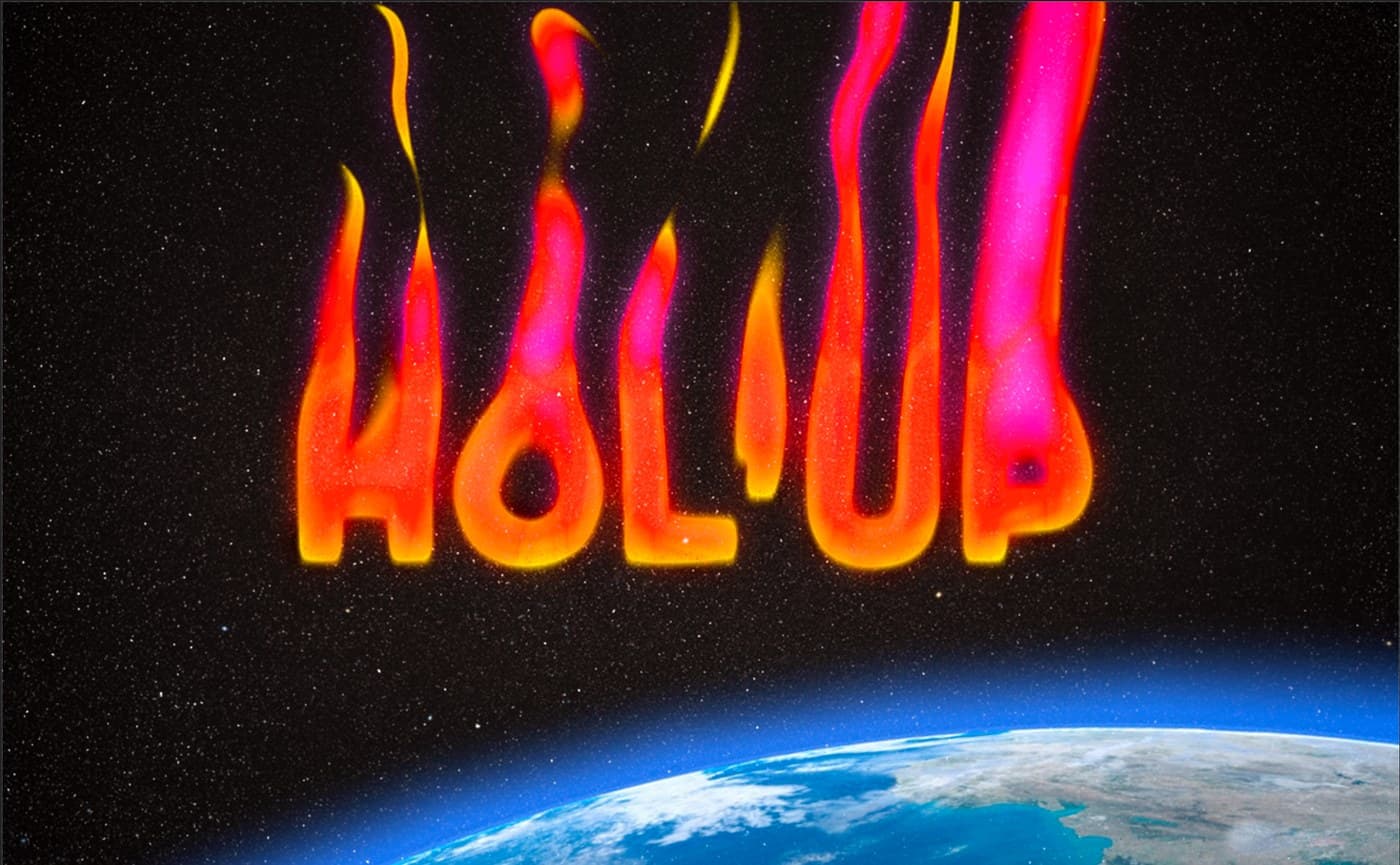 HOL'UP hair pomade — flame typography brand artwork
