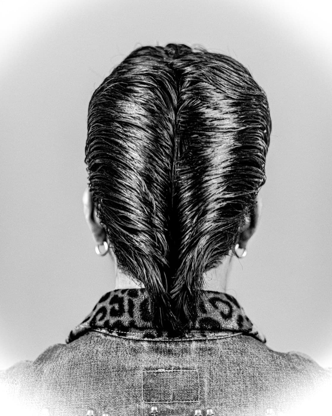 Black and white close-up hair study portrait