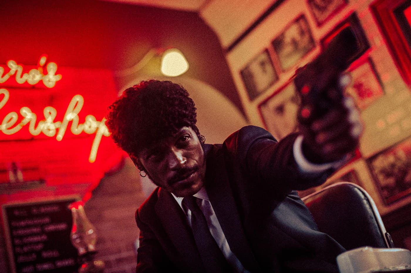 Cinematic production still — Figaro's Barbershop short film